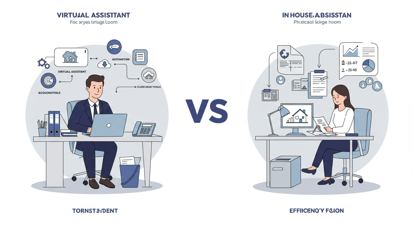 Professional real estate agent analyzing business efficiency with modern office setup and strategic planning documents